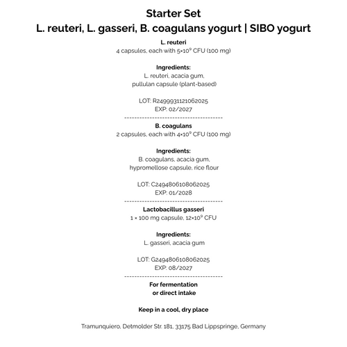 L. reuteri + B. coagulans + L. gasseri | Set Starter Yogurt | Yogurt SIBO secondo Dr. Davis | Colture Starter | Confezione da 3